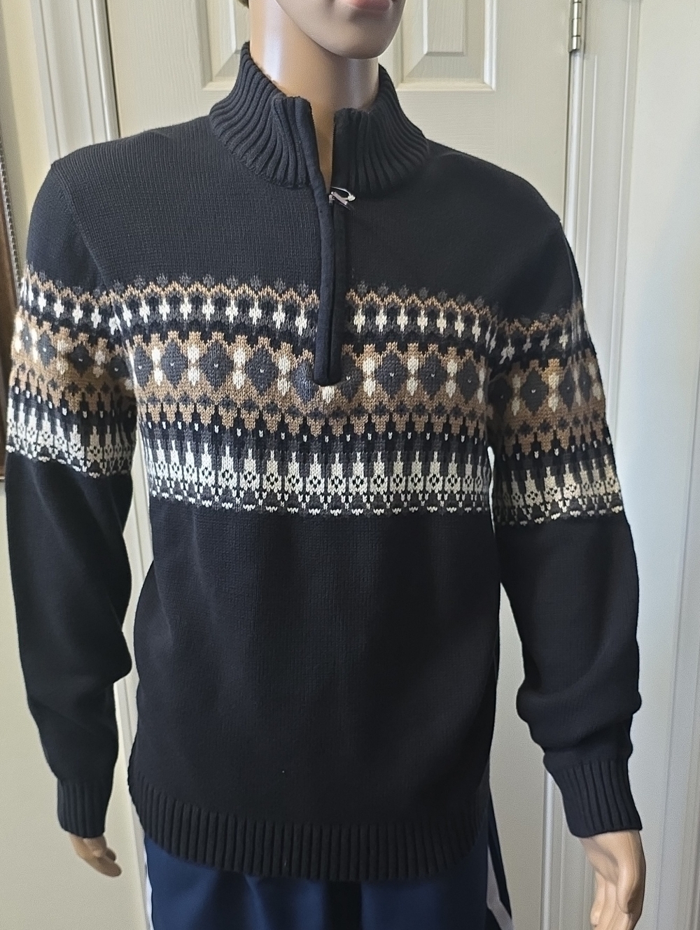 IZOD Brand Men's Big And Tall Quarter Zip Pullover Sweater in Black Size XXL